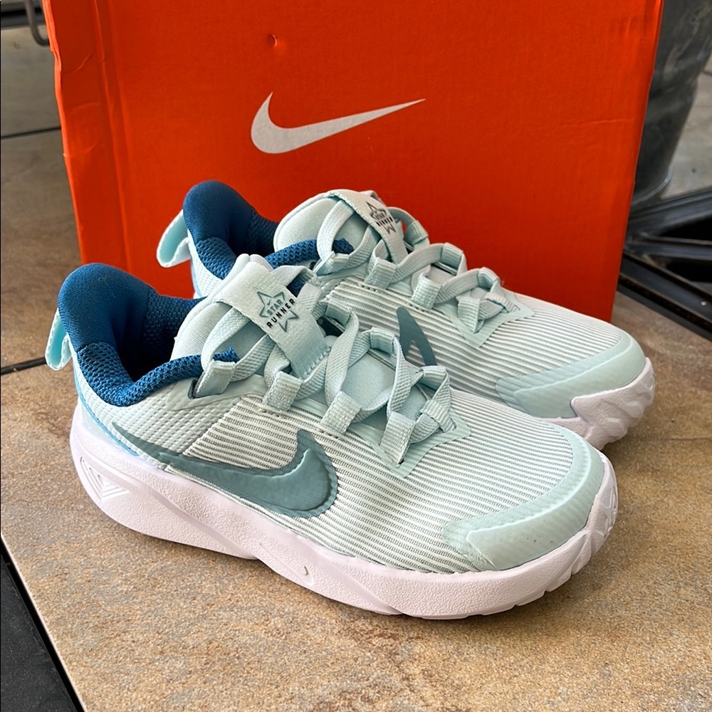 Nike Blue and White Sneakers with Mesh Upper